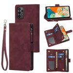 RANYOK Compatible with Galaxy A23 5G Wallet Case, Premium PU Leather Zipper Folio RFID Blocking with Card Slot Wrist Strap Magnetic Closure Kickstand Protective Phone Case for A23 (Wine Red)