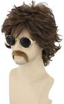 LeMarnia 70s Mens Wigs Brown Short Wavy Shaggy Wig Cosplay Halloween Costume Wigs+Wig Cap and Beard