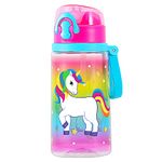 18oz Cute Water Bottle for Kids Girls, BPA Free Tritan & Leak Proof One Click Open Flip Top & Easy Clean & Soft Carry Loop (Unicorn)