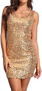 PrettyGuide Women's Sequin Cocktail Dress V Neck Bodycon Glitter Party Dress, Gold, Large