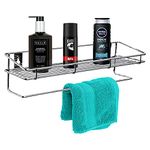 Plantex Wall Mounted Shelf for Bathroom Drill | Stainless Steel Bathroom Shelf - with Towel Rod/Napkin Holder | Bathroom Hanging Shelf (Chrome)