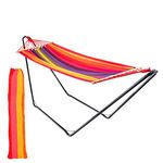 276cm Multicolour Cotton Hammock with Metal Stand & Wooden Spreader Bars & Cotton Carry Bag - Outdoor Swining Garden & Camping Seat - by Harbour Housewares