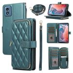 ELISORLI Argyle Wallet Case for Motorola G Play 5G 2024 with Wrist Strap Shoulder Strap 9+ Card Slot Zipper Purse Luxury PU Leather Stand Cell Phone Cover for Moto G Play 5G 2024 Women Girls Green