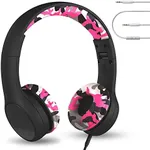 LilGadgets Connect+ Style On-Ear Kids Headphones with Microphone - SharePort Technology, SoftTouch Padding, Detachable Cable, Noise Reduction, Durable & Adjustable - Pink Camo