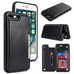 iCoverCase for iPhone 8 Plus/7 Plus/6s Plus/6 Plus Wallet Phone Case with Card Holder for Women Men, [RFID Blocking] Card Slots PU Leather Protective Wallet Case (Black)