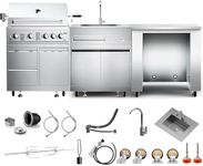 BODEGA Stainless Steel Commercial Kitchen Sinks Cabinet and Outdoor Kitchen Cabinet for Refrigerator Combo, 30 Inch Propane Gas Grill With Rotisserie Chicken Fork Kit & Spice-Rack,For Home,kitchen,RV.