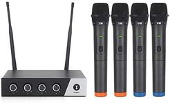 XTUGA Wireless Microphone System 4 Channel UHF Cordless Microphone Set With Four Handheld Microphones, Professional Wireless Microphone Fixed Frequency, Ideal for Church,Karaoke, S400