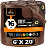 6' x 20' Super Heavy Duty 16 Mil Brown Poly Tarp Cover - Thick Waterproof, UV Resistant, Rip and Tear Proof Tarpaulin with Grommets and Reinforced Edges - by Xpose Safety