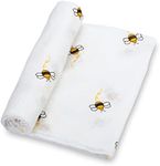 LollyBanks Swaddle Blanket | 100% Muslin Cotton | Gender Neutral Newborn and Baby Nursery Essentials for Girls and Boys, Registry | Bee Print