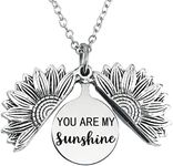 HAMYUTA Inspirational Sunflower Necklace for Women Men You are My Sunshine Engraved Necklaces Jewelry for Boys Girls Anniversary Mothers Day Gifts for Wome Stainless Steel Sunflower Locket Necklace (silver)