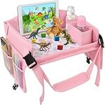 Zooawa Kids Travel Tray, Car Seat Tray for Kids Toddlers Car Seat, Toddler Car Seat Lap Tray, Road Trip Essentials Activity Table, Carseat Table Tray for Kids Road Trip Activities, Pink