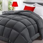 All Season Comforter Queen Size BedLuxury Quilted Down Alternative Bed Comforters Ultra Soft Duvet Insert with 8 Corner Tabs,Summer Cooling Winter Warm,Machine Washable（Dark Grey,88x88