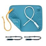 NumNum Silicone Placemat w/Pincer Grasp Grooves for Toddlers, Baby, & Kids - 4 Attachable Tethers & Built-in Suction Cups - Easy to Clean - Non-Slip for High Top & Dining Table w/Travel Bag - Blue