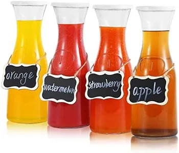 Set of 4 Glass Carafe with Lids, 1 Liter Beverage Pitcher Carafe for Mimosa Bar, Lemonade - 4 Wooden Chalkboard Tags Included