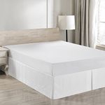 Simple&Opulence Belgian Linen Bed Skirt with Classic 14 inch Tailored Drop Dust Ruffle, Easy Fit Breathable Premium Natural Flax- Basic White, Queen