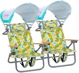 2 Pack Backpack Beach Chairs with Canopy Headrest Cooler Bag Cup Holder Towel Bar 5-Position Recline Wooden Armrests Aluminum Frame Folding Beach Chair for Adults Camping Supports 400 lbs