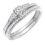 Dazzlingrock Collection 0.40 Carat (ctw) Round White Diamond 5 Stone Wedding Ring Matching Band Set for Women in 14K Gold, 4.5, White Gold White Diamond, White Diamond