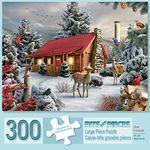 Bits and Pieces - 300 Large Piece Jigsaw Puzzle for Adults - New Friends - 300 pc Snowy Winter Scene Jigsaw by Artist Alan Giana