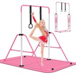 EVERYMILE Gymnastics Bars With Mat, Junior Training Kip Bar Gymnastics Equipment for Home,Adjustable Height Folding Horizontal Bar with Gymnastic Rings