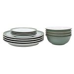 Denby - Regency Green Dinner Set For 4 - 12 Piece Green, White Ceramic Tableware Set - Dishwasher Microwave Safe Crockery Set - 4 x Dinner Plates, 4 x Small Plates, 4 x Cereal Bowls