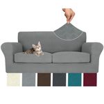 MAXIJIN 3 Piece Couch Covers for 2 Cushion Couch Sofa Cover, Stretch Loveseat Sofa Slipcovers for Sofas with 2 Large Cushions, Thick Dogs Pet Furniture Covers (Oversized Loveseat, Light Gray)