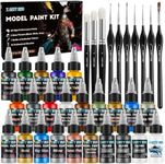 X ARTY HUB Model Paint Set, 34-Piece Miniature Painting Kit for Figures, 20 Acrylic Paints with 10 Brushes, 3 Primers, 1 Thinner, Complete Hobby Paint Set for Model Car, Miniature & Tabletop Wargaming