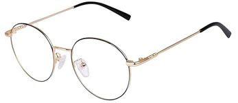 Roshfort Men Women Round Lightweight Spectacle Frame Eyeglasses UV Protection Anti Eye strain Computer Glasses (Gold Black)