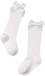 OYOANGLE Girl's 1 Pair Bowknot Decor Over the Calf Sock Ribbed Knit Soft Knee High Stockings White 2-6Y