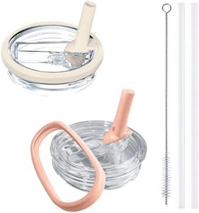 Aooiiysd 2 Pack 40 oz Tumbler Flip Straw Lid Replacement – Spill Proof & Splash Resistant Cover for Stanley Quencher – Reusable Accessories for Stanley 40 oz Cup (Beige and Pink Set)