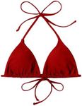 WDIRARA Women's Solid Triangle Bikini Top Sexy Halter String Micro Bathing Suits Tops Red X-Large