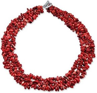 Bling Jewelry Collares Llamativos De Múltiples Filamentos De Coral Rojo Teñido Con Piedras Preciosas En Racimo, Cierres Plateados