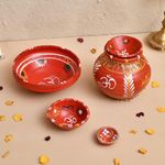 B S NATURAL MITTI Navratri Kalash Pooja Set with Base Plate for Grown (Wheat joo) Total 6 Items Medium Size (for Useful for Navratri POOJAN