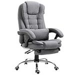 Executive Reclining Computer Desk Chair with Footrest, Headrest and Lumbar Cushion Support Furniture (Grey Fabric)