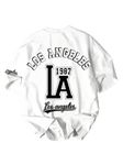 SXV 'Los Angeles LA 1987’ Printed Cool Aesthetic Oversized Baggy Cotton T-Shirt for Men (in, Alpha, S, Regular, White)