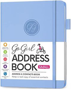GoGirl Address Book – Telephone and Address Book with Alphabetic Tabs for Safely Storing Contacts, Small-Sized (4.0″ x 5.5″) PU Leather Hardcover – Light Blue