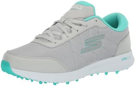 Skechers Women's Max Fairway 4 Spikeless Golf Shoe Sneaker, Gray/Turquoise, 11