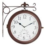 BESTIME 66276A Double Sided Metal Wall Clock with Antique Red Copper. Dial: 10-Inch,Thermometer, Quiet,Easy Read,Retro Station,Antique Hanging Clocks for Garden,Home Decor,Indoor,Outdoor,Living Room.