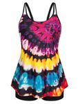 Hanna Nikole Womens 2024 Tankini Swimsuit Plus Size Tummy Control Flowy Swimwear Two Piece Bathing Suits Swim Tank Top with Boyshorts Red Tie Dye 20W