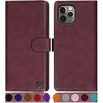 SUANPOT for iPhone 11 Pro Max 6.5" with RFID Blocking Leather Wallet case Credit Card Holder, Flip Folio Book Phone case Shockproof Cover for Women Men for Apple 11 Pro max case Wallet Wine Red