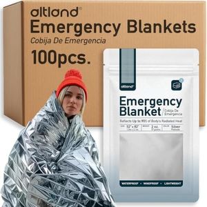Altland 100 Pack of Emergency Blankets - Individually Packaged Silver Mylar Blankets