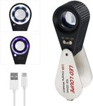 JuviPerpric Loupe Magnifier 15X Rechargeable Mgnifie with LED and UV Light,Foldable Pocket Magnifier Loupe, 22mm Triplet Lens Portable Jewelry Magnifier for Jewelry, Rocks, Coins