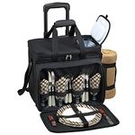 Picnic at Ascot Equipped Picnic Cooler on Wheels, Black with London Plaid