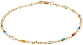 Barzel 18K Gold Plated Multi Color Crystal Baguette Anklet, 10 Inches - Made in Brazil