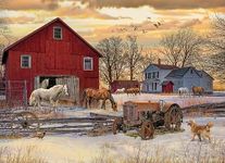 Cobble Hill 1000 Piece Puzzle - Winter on The Farm - Sample Poster Included