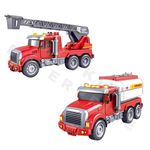 Alokik Enterprise Fire Rescue Ladder & Water Dispenser Truck Toys for Boys with Water Spray Function and Lighting & Sound Kids Best Gift (Pcak of 2)