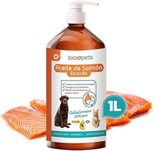 Aceite de Salmon para Perros - Gatos - Caballos - Hurones 100% 1 L Premium – Aceite Salmon Escocés Perro con Omega 3, 6 y 9, Vitamina E, Antioxidantes – Promueve La Salud de los Animales