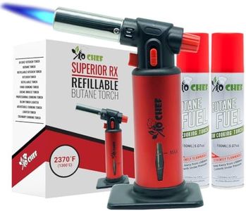 Jo Chef Kitchen Torch With Butane included, Refillable Butane Torch, Creme Brulee Torch, Blow Torch Lighter gun With Safety Lock & Adjustable Flame, Culinary Cooking Torch for Food, (Red)