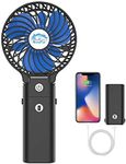 HandFan 2024 New Portable Handheld Fan, 2 in 1 Hand Fan, 5200mAh Rechargeable Battery Operated, Personal Foldable Makeup Fan on Desk, Portable Cooling Fan for Travel/Summer/Concerts/Lash(Black&Blue)