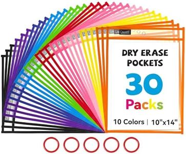 Gamenote Dry Erase Pockets 30 Pack with Rings - Oversized Reusable Plastic Sleeves Shop Ticket Holders Sheet Protectors Teacher Supplies for Classroom Organization (Colorful)