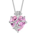 FJ Heart Pink Tourmaline Necklace October Birthstone Pendant Necklace for Women 925 Sterling Silver Butterfly Necklace with Rose Flower Jewellery Gifts for Women Mom Wife Girls Her